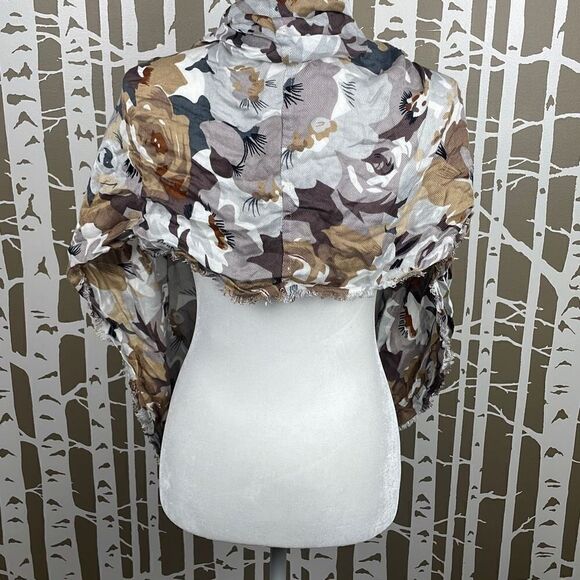 Spring Ready Browns and Grey Abstract Floral Lightweight Infinity Scarf - Picture 4 of 8